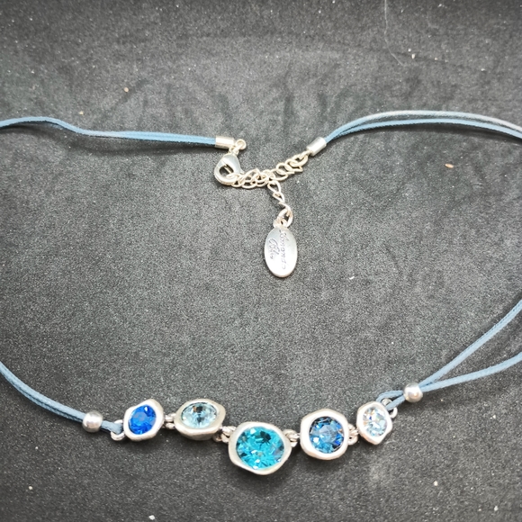 Jewelry - blue rhinestone cord necklace silver tone lobster clasp